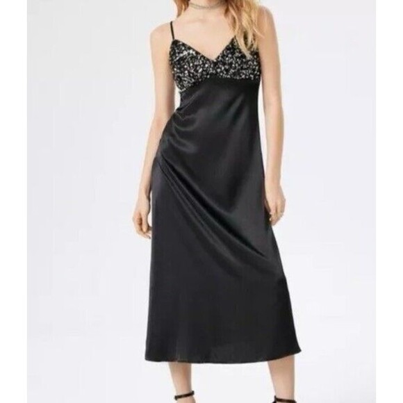 House of Harlow 1960 Dresses & Skirts - House of Harlow 1960 Sequined Adjustable Strap Black Satin Slip Dress Large NEW